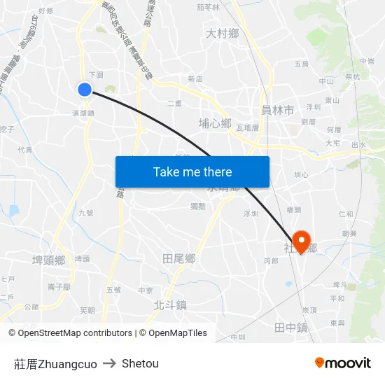 莊厝Zhuangcuo to Shetou map