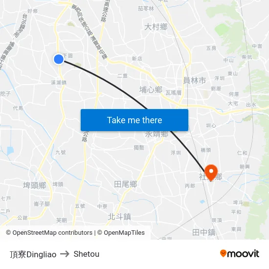 頂寮Dingliao to Shetou map