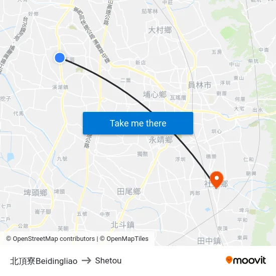 北頂寮Beidingliao to Shetou map
