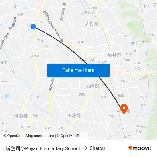 埔鹽國小Puyan Elementary School to Shetou map