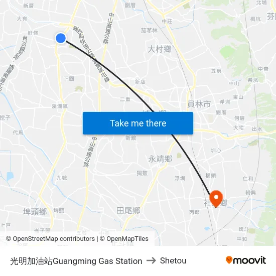 光明加油站Guangming Gas Station to Shetou map