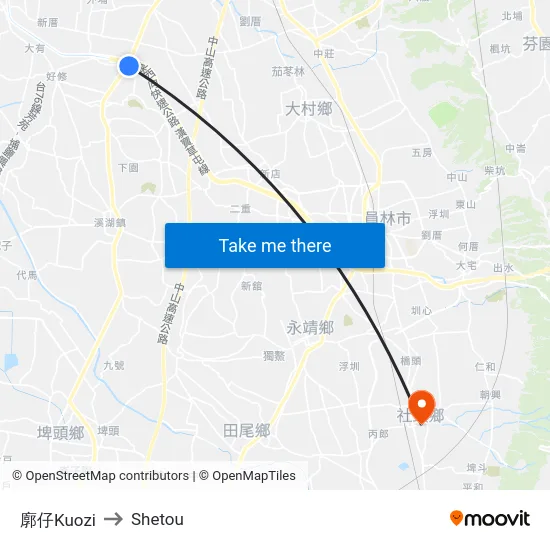 廓仔Kuozi to Shetou map