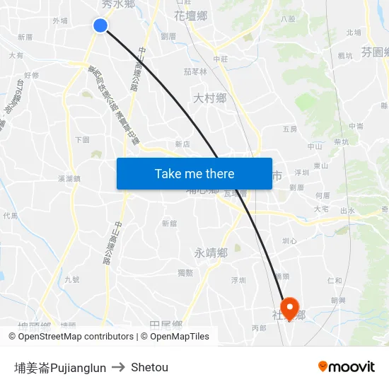 埔姜崙Pujianglun to Shetou map
