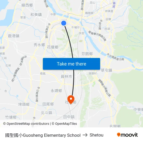Guosheng Elementary School to Shetou map