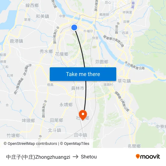 中庄子(中庄)Zhongzhuangzi to Shetou map