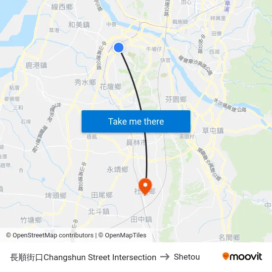 長順街口Changshun Street Intersection to Shetou map