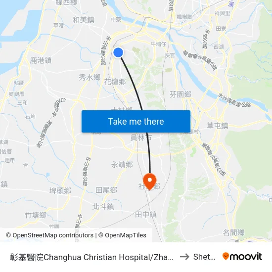 彰基醫院Changhua Christian Hospital/Zhangji to Shetou map