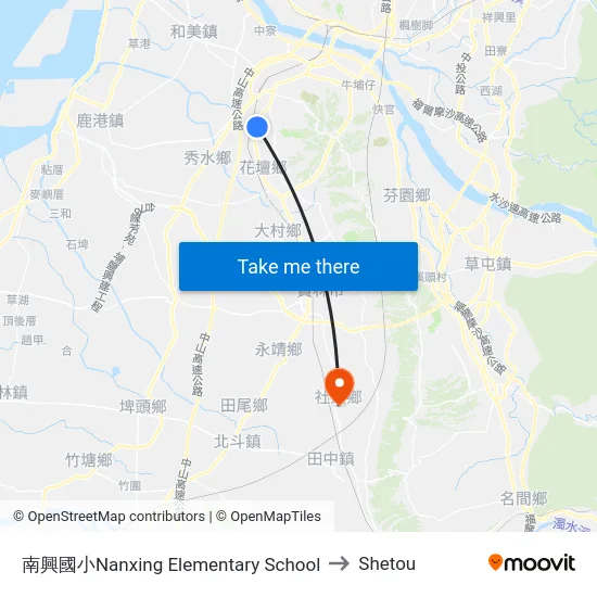 南興國小Nanxing Elementary School to Shetou map