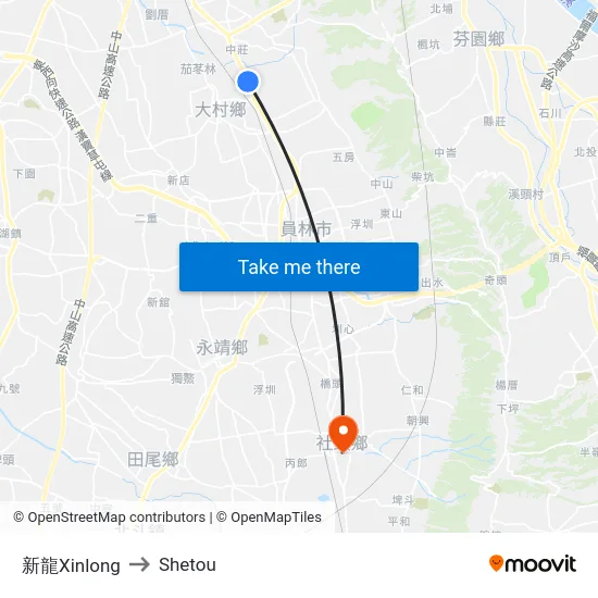 新龍Xinlong to Shetou map