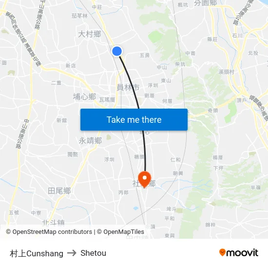 村上Cunshang to Shetou map