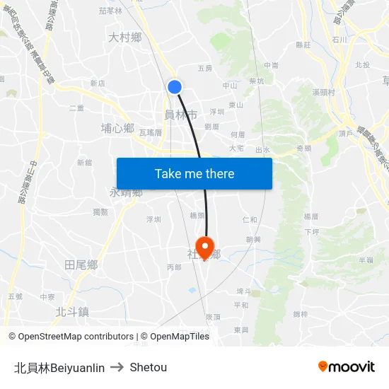 North Yuanlin to Shetou map