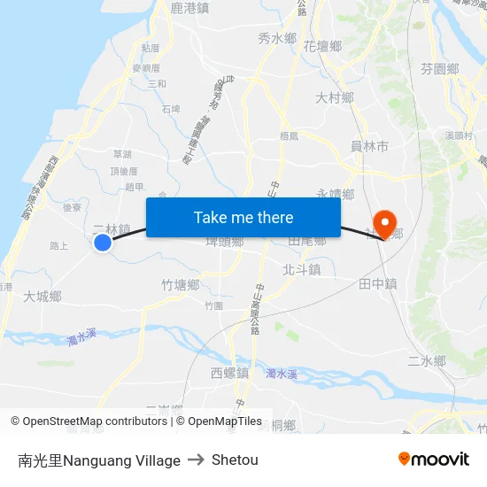 Nanguang Village to Shetou map