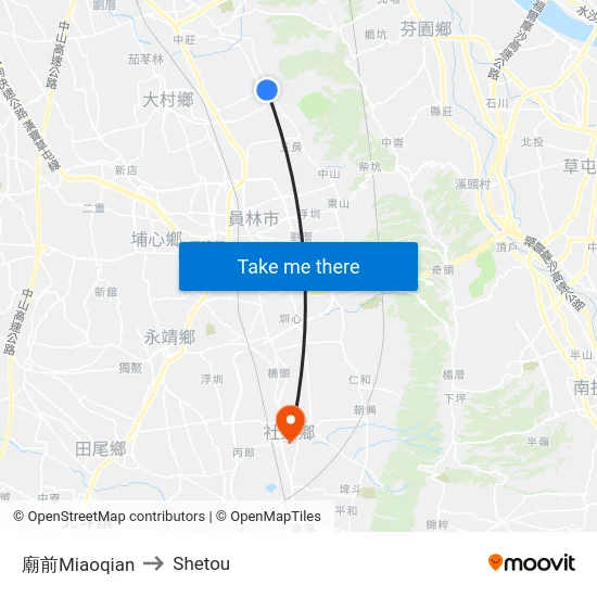 廟前Miaoqian to Shetou map