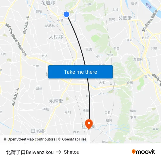 北灣子口Beiwanzikou to Shetou map