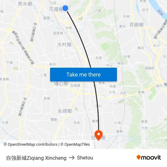 自強新城Ziqiang Xincheng to Shetou map