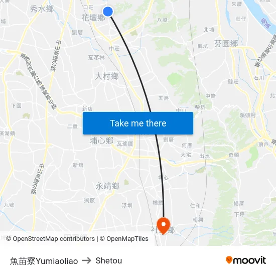 魚苗寮Yumiaoliao to Shetou map