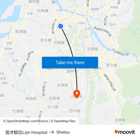 麗津醫院Lijin Hospital to Shetou map