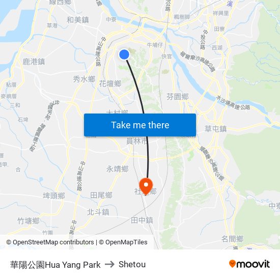 華陽公園Hua Yang Park to Shetou map