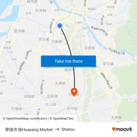 Huayang Market to Shetou map