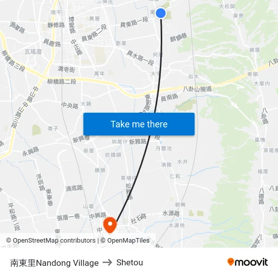 Nandong Village to Shetou map