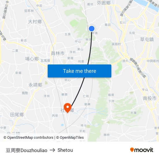 豆周寮Douzhouliao to Shetou map