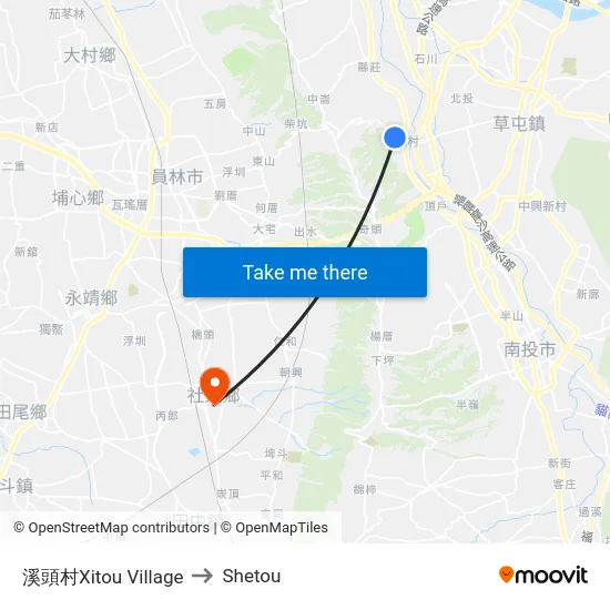Xitou Village to Shetou map