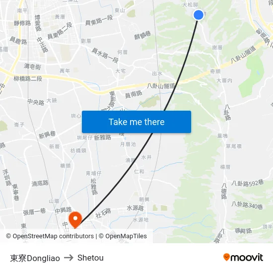 東寮Dongliao to Shetou map