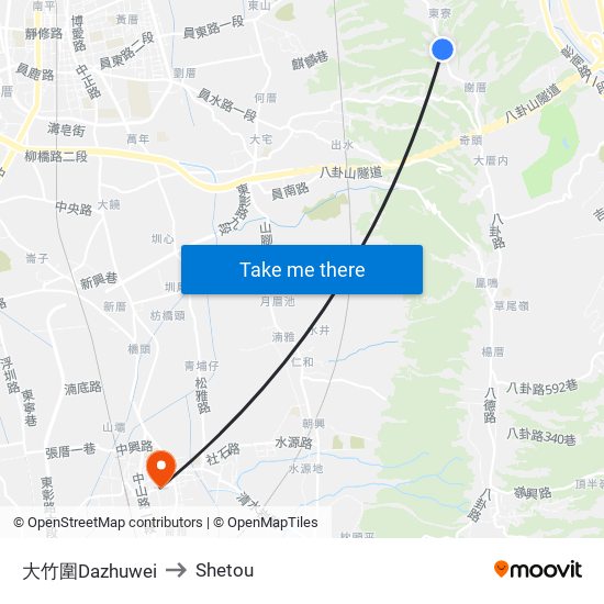 大竹圍Dazhuwei to Shetou map