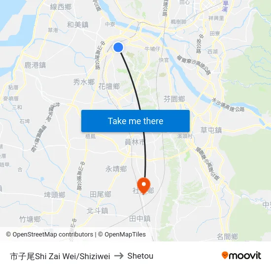 市子尾Shi Zai Wei/Shiziwei to Shetou map