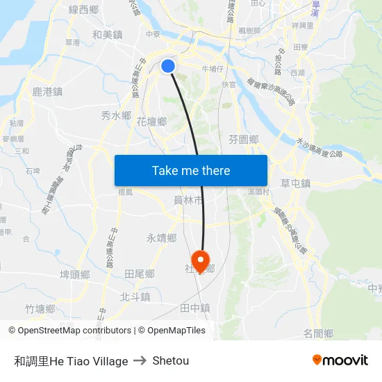 He Tiao Village to Shetou map