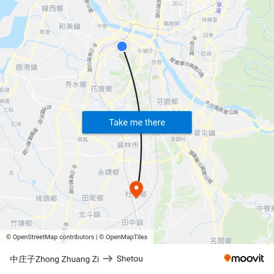 中庄子Zhong Zhuang Zi to Shetou map