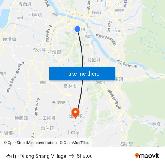 香山里Xiang Shang Village to Shetou map