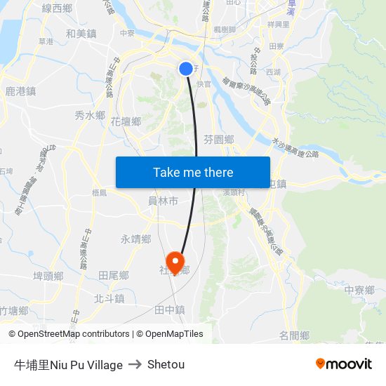牛埔里Niu Pu Village to Shetou map