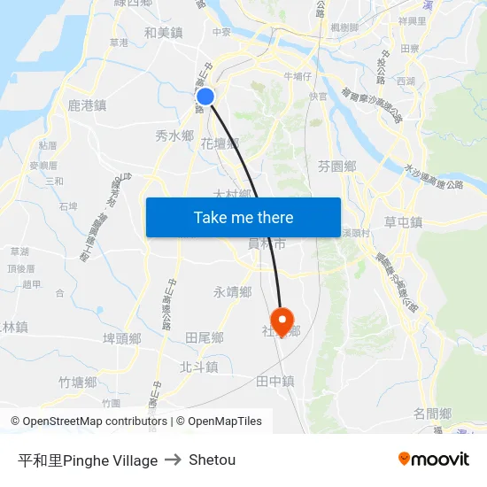 Pinghe Village to Shetou map