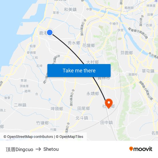 頂厝Dingcuo to Shetou map