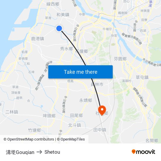 溝墘Gouqian to Shetou map