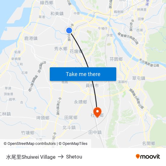 水尾里Shuiwei Village to Shetou map