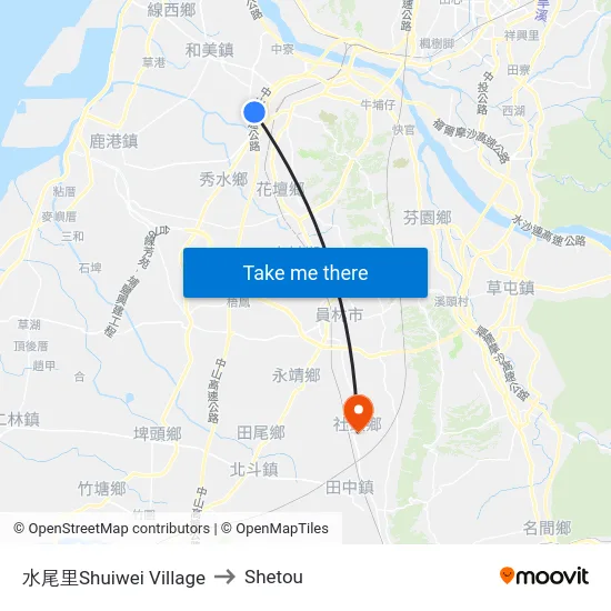 Shuiwei Village to Shetou map