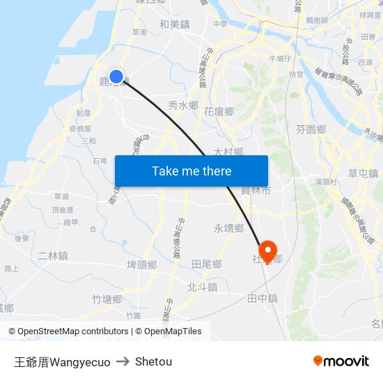 王爺厝Wangyecuo to Shetou map
