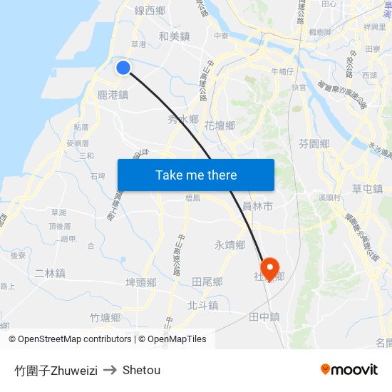 竹圍子Zhuweizi to Shetou map