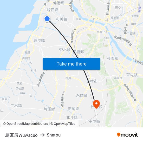 烏瓦厝Wuwacuo to Shetou map