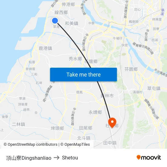 頂山寮Dingshanliao to Shetou map