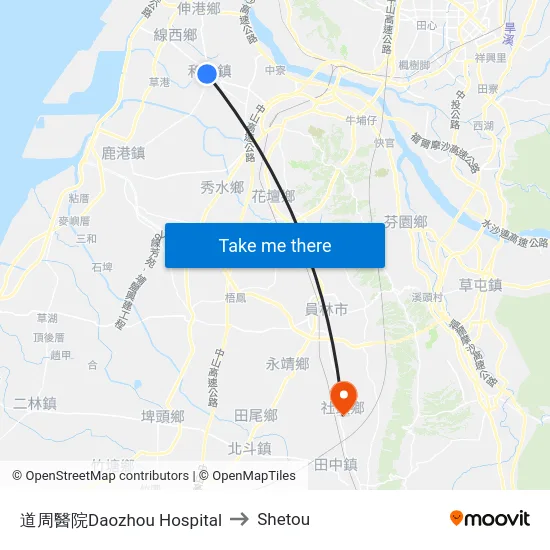 道周醫院Daozhou Hospital to Shetou map