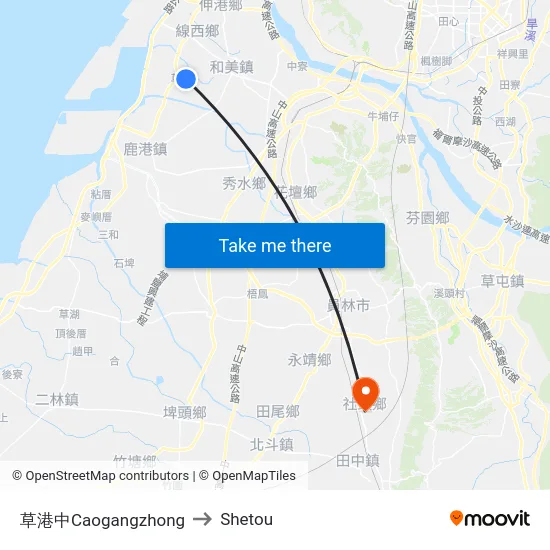 Caogangzhong to Shetou map