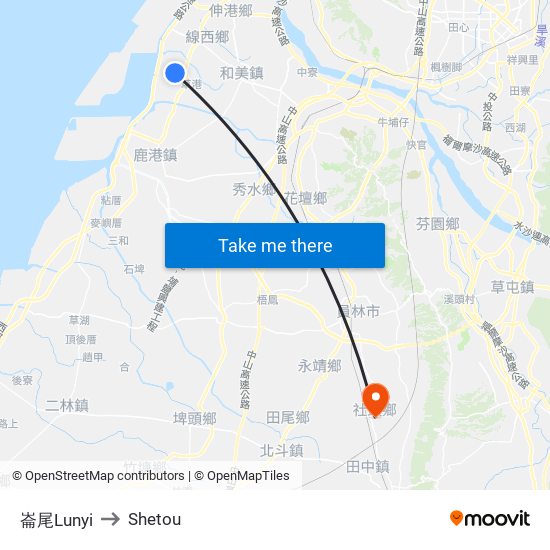 崙尾Lunyi to Shetou map