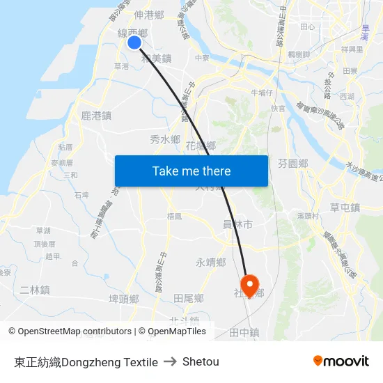 東正紡織Dongzheng Textile to Shetou map