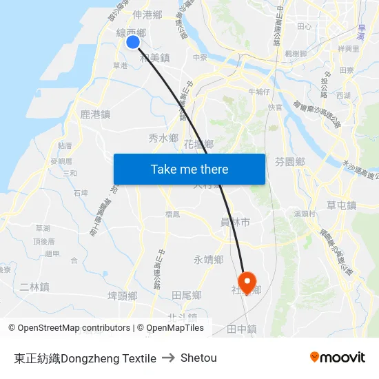 東正紡織Dongzheng Textile to Shetou map
