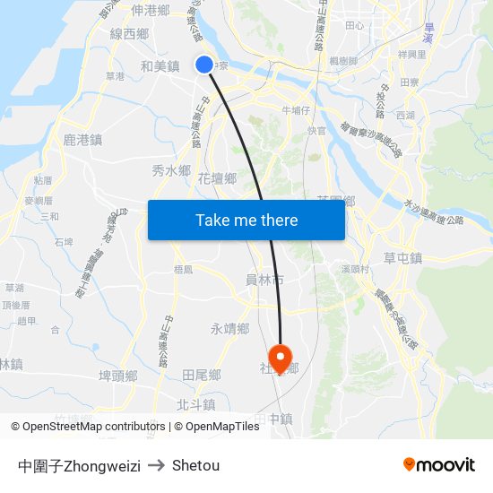 中圍子Zhongweizi to Shetou map