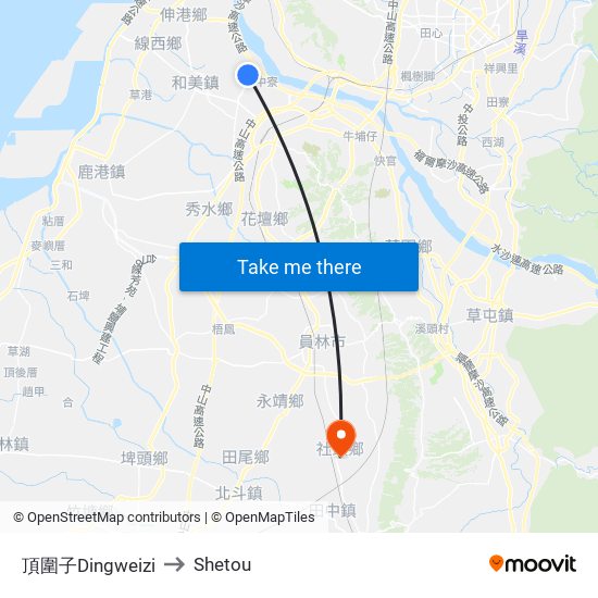 頂圍子Dingweizi to Shetou map