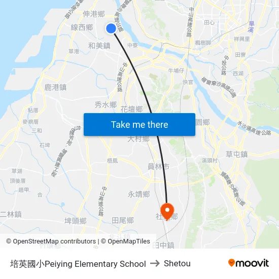 培英國小Peiying Elementary School to Shetou map